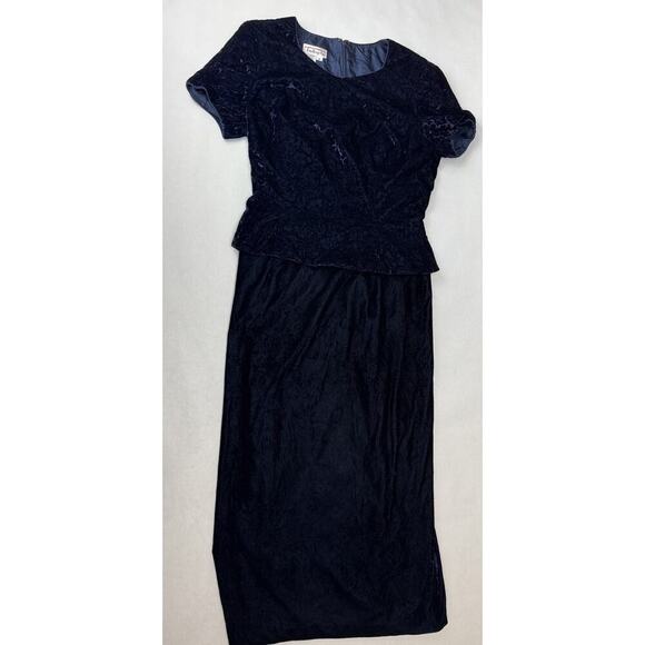 Vintage Talbots Dark Academia Velvet Dress Navy Violet Peplum Gothic Size 8 - Picture 4 of 9